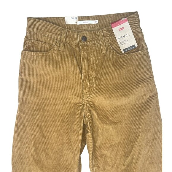 Levis 94 Baggy Corduroy Pants Size 24 Mid Rise Loose Fit Straight Leg Tan Womens - Picture 5 of 15